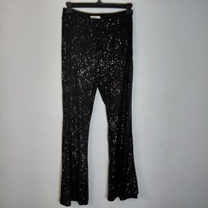 C&V Chelsea & Violet Sequin Side Zip Pants Sz M  Bell Bottom Flare Black Medium